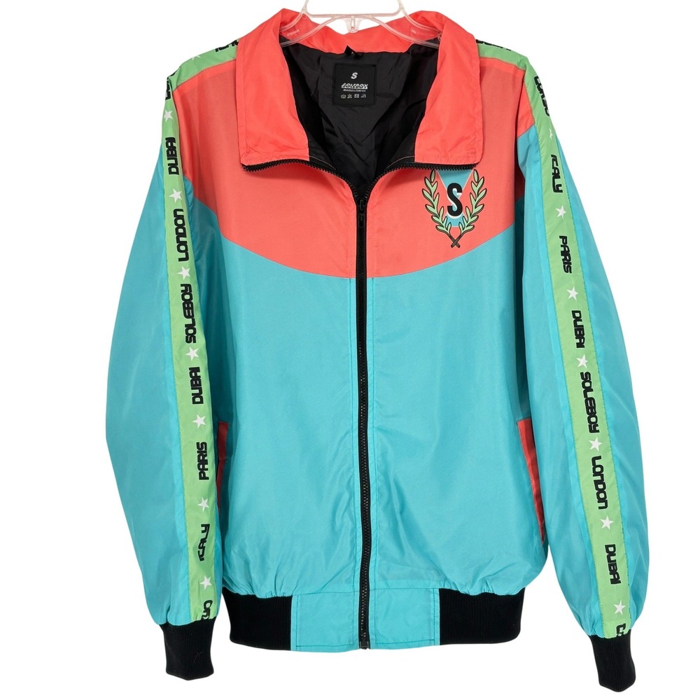 Soleboy Colorblock Windbreaker Jacket Teal Full Zip Retro Streetwear Oversized S